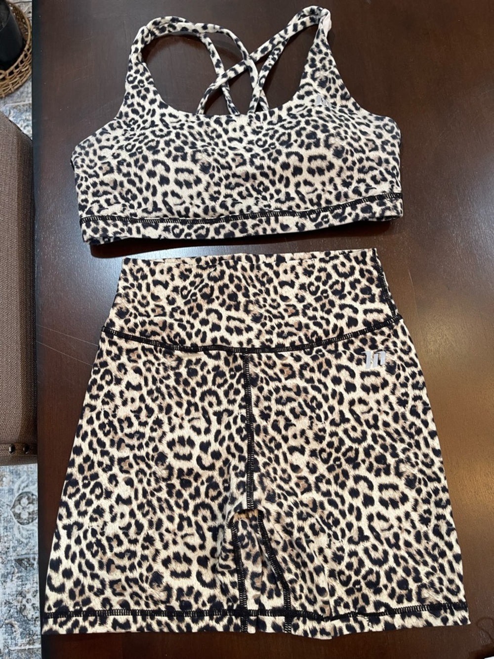 Leopard Print Athletic Shorts/Top- Beige/Black